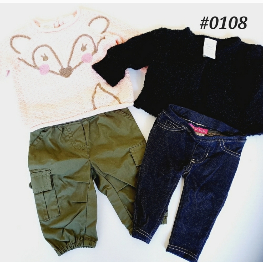 4 Pcs🔹️0 to 6 months 👶Baby girl clothes 2 sweaters, khaki pants, jeans